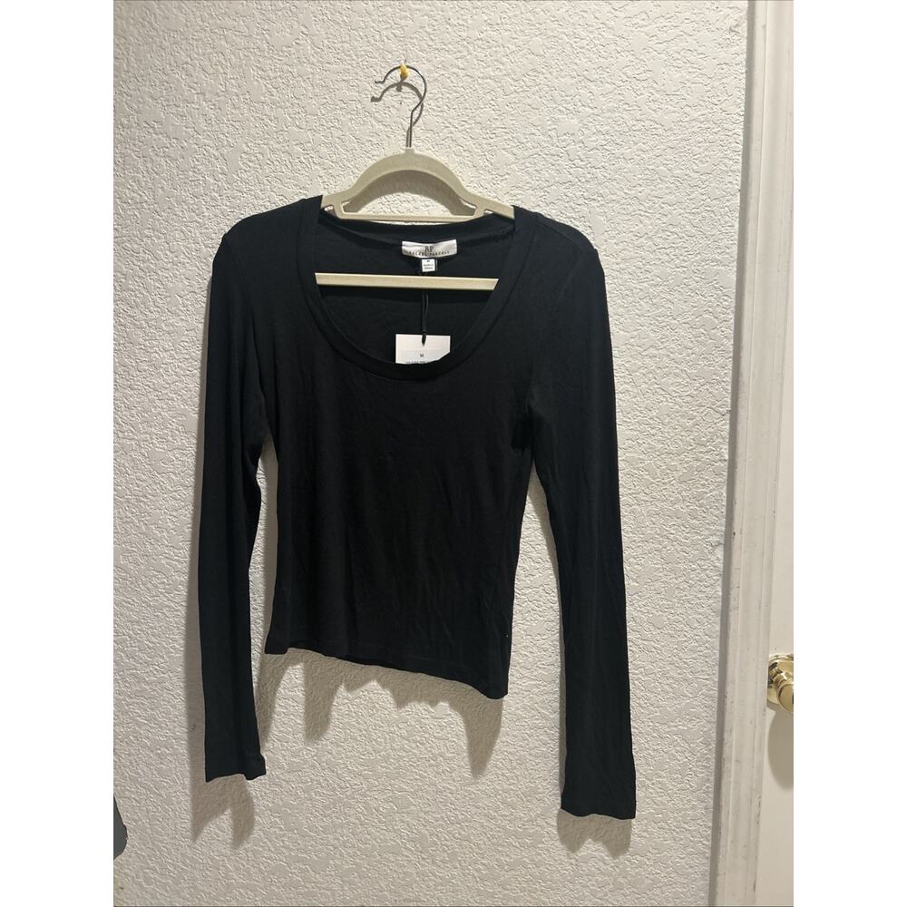 Rachel Parcell long sleeve ribbed scoop top In Black Size M